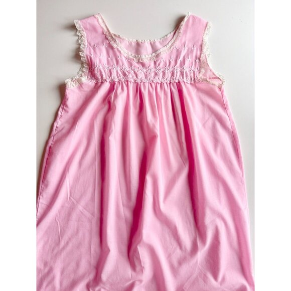Vintage Pink Polycotton Voile Lace Embroidered Trim Peignoir Nightgown, One Size - Picture 5 of 16